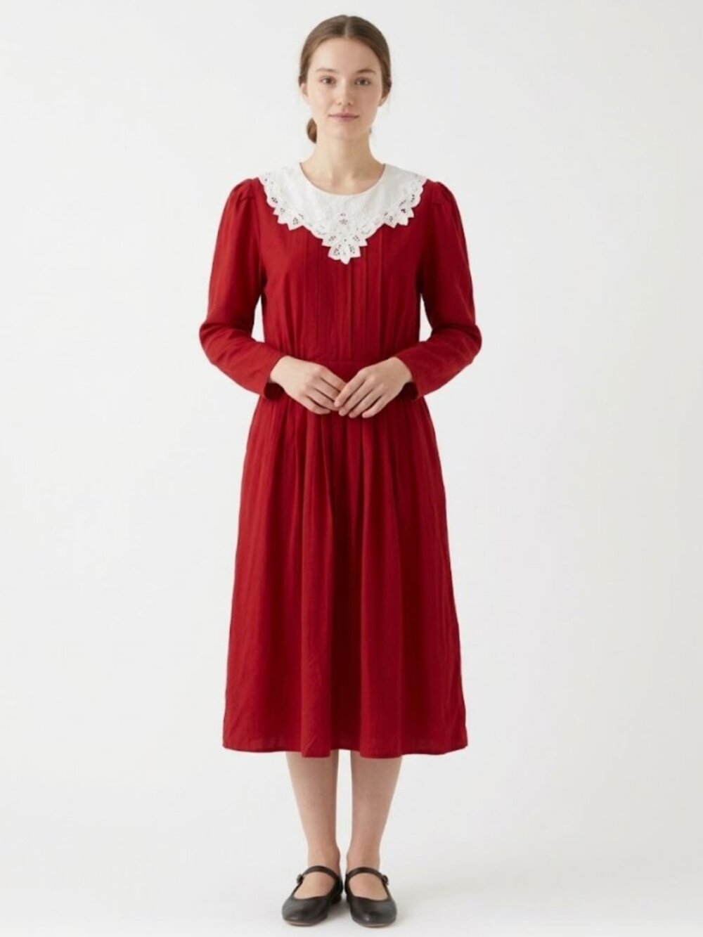 Vintage Melissa Harper Dress Red Midi Retro Pleated Lace 12